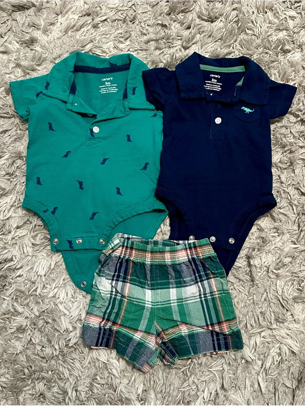 Carter's Teal & Navy Polo Onesies with Green Plaid Shorts